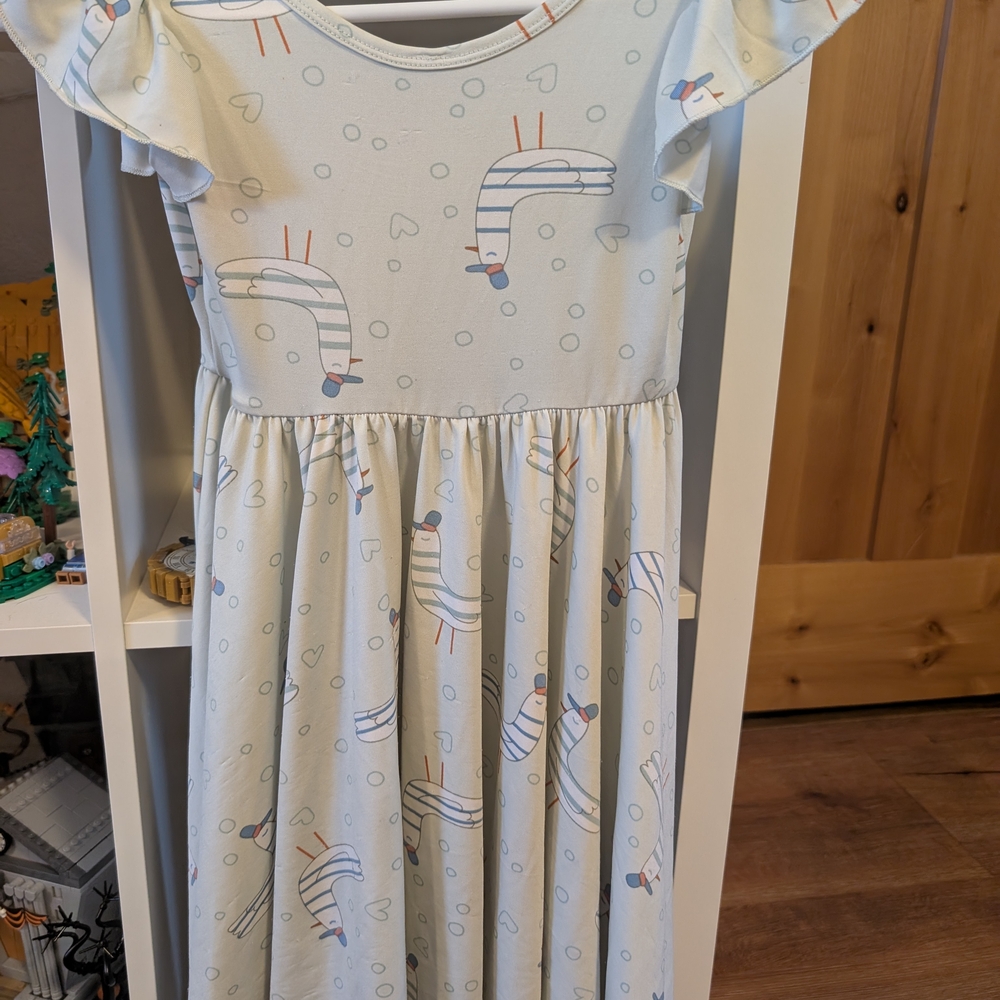 Dot Dot Smile Kids Dress with Swan Print in Light Blue